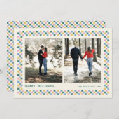 ホリデーチェッカーボードホリデーフォトカード – ティール(緑がかった色) シーズンカード (正面/裏面)