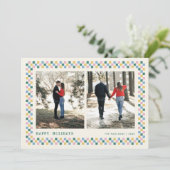 ホリデーチェッカーボードホリデーフォトカード – ティール(緑がかった色) シーズンカード (スタンド正面)