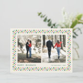 ホリデーチェッカーボードホリデーフォトカード – 緑 シーズンカード (スタンド正面)