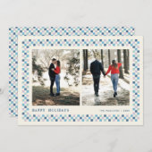 ホリデーチェッカーボードホリデーフォトカード – 青 シーズンカード (正面/裏面)