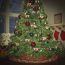 ホリデーチェック赤い緑の白 ブラッシュドポリエステルツリースカート