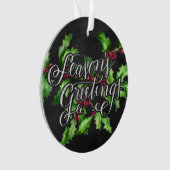 ホリデーチョークグリーンホリーブランチ季節のごあいさつ オーナメント (正面)