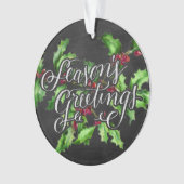 ホリデーチョークグリーンホリーブランチ季節のごあいさつ オーナメント (正面)