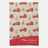 ホリデーツリーとヴィンテージトラックメリークリスマス キッチンタオル (縦)
