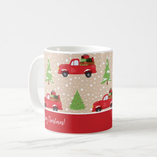 ホリデーツリーとヴィンテージトラックメリークリスマス コーヒーマグカップ (正面左)