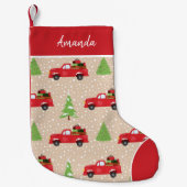 ホリデーツリーとヴィンテージトラックメリークリスマス スモールクリスマスストッキング (正面)