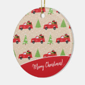 ホリデーツリーとヴィンテージトラックメリークリスマス セラミックオーナメント (左)