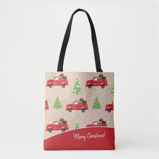 ホリデーツリーとヴィンテージトラックメリークリスマス トートバッグ (正面)