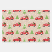 ホリデーツリーとヴィンテージトラックメリークリスマス ラッピングペーパーシート (正面)