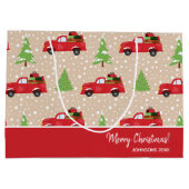 ホリデーツリーとヴィンテージトラックメリークリスマス ラージペーパーバッグ (裏面)