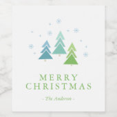 ホリデーツリーと雪の結晶メリークリスマス ワインラベル (シングルラベル)