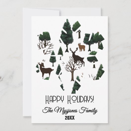ホリデーツリーの中のレトロミニマルな鹿 シーズンカード (正面)
