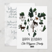 ホリデーツリーの中のレトロミニマルな鹿 シーズンカード (正面/裏面)