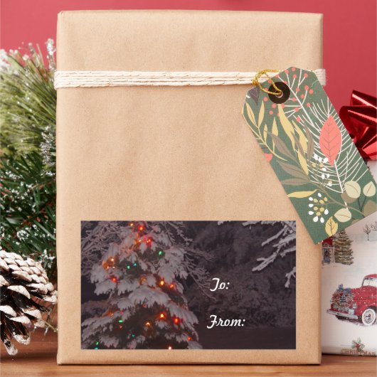 ホリデーツリーライトウィンターワンダーランドギフトステッカー 長方形シール (クリスマス)