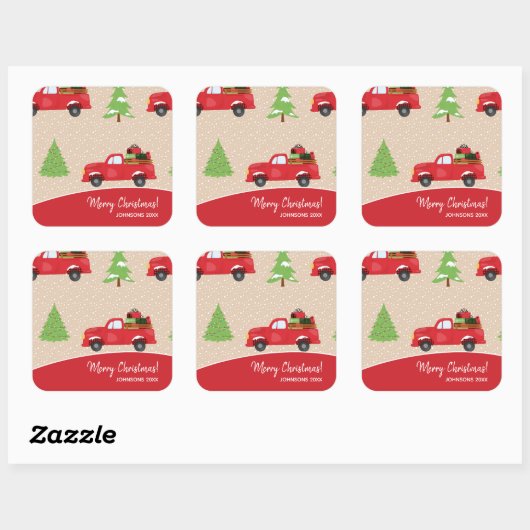 ホリデーツリーヴィンテージトラックメリークリスマスギフト スクエアシール (シート)