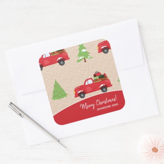ホリデーツリーヴィンテージトラックメリークリスマスギフト スクエアシール (封筒)