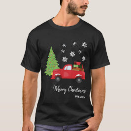 ホリデーツリーヴィンテージトラックメリークリスマスファミリー Tシャツ