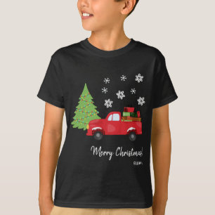 ホリデーツリーヴィンテージトラックメリークリスマスファミリー Tシャツ