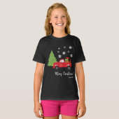 ホリデーツリーヴィンテージトラックメリークリスマスファミリー Tシャツ (正面フル)