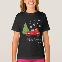 ホリデーツリーヴィンテージトラックメリークリスマスファミリー Tシャツ