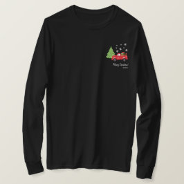 ホリデーツリーヴィンテージトラックメリークリスマスファミリー Tシャツ