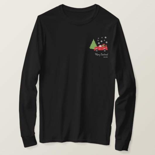 ホリデーツリーヴィンテージトラックメリークリスマスファミリー Tシャツ (デザイン正面)