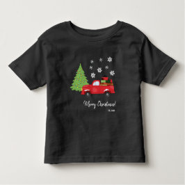 ホリデーツリー ヴィンテージトラック メリークリスマス 家族 トドラーTシャツ