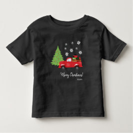 ホリデーツリー ヴィンテージ トラック メリークリスマス ファミリー トドラーTシャツ
