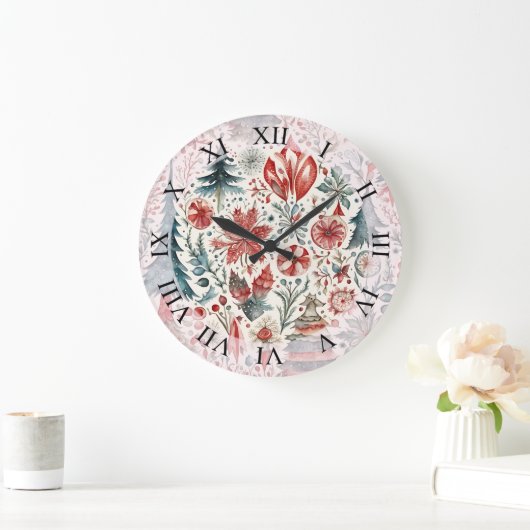 ホリデーツリー、冬の休日お洒落デザイン。 ラージ壁時計 (ホーム)