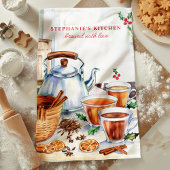 ホリデーティーアンドスパイスパーソナライズされたクリスマス キッチンタオル