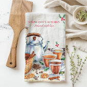 ホリデーティーアンドスパイスパーソナライズされたクリスマス キッチンタオル