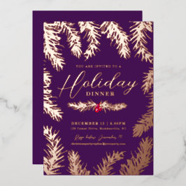 ホリデーディナーの赤い実とクリスマスパープル 箔シーズンカード