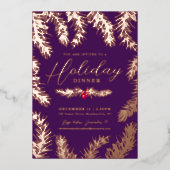 ホリデーディナーの赤い実とクリスマスパープル 箔シーズンカード (正面)