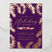 ホリデーディナーの赤い実のクリスマス 紫 箔シーズンカード (正面)