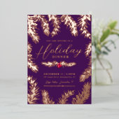 ホリデーディナーの赤い実のクリスマス 紫 箔シーズンカード (立ち正面)