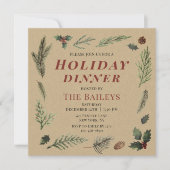 ホリデーディナークリスマス素朴ウィンターフローラ 招待状 (正面)