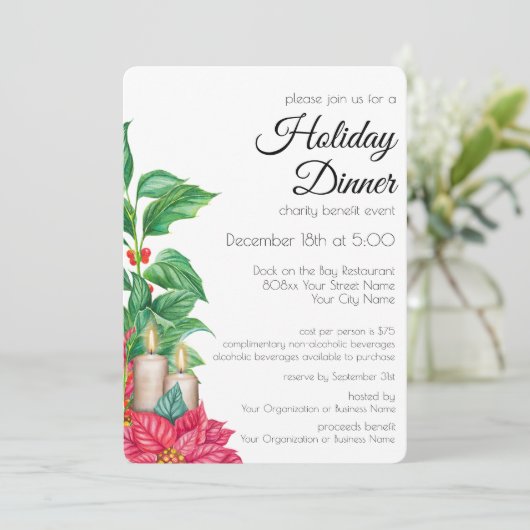 ホリデーディナーチャリティーイベントウォーターカラーポインセチア 招待状 (スタンド正面)