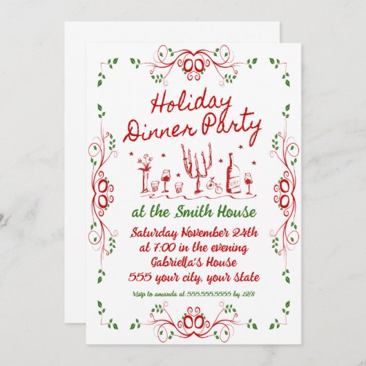 ホリデーディナーパーティの招待状 招待状 (正面/裏面)