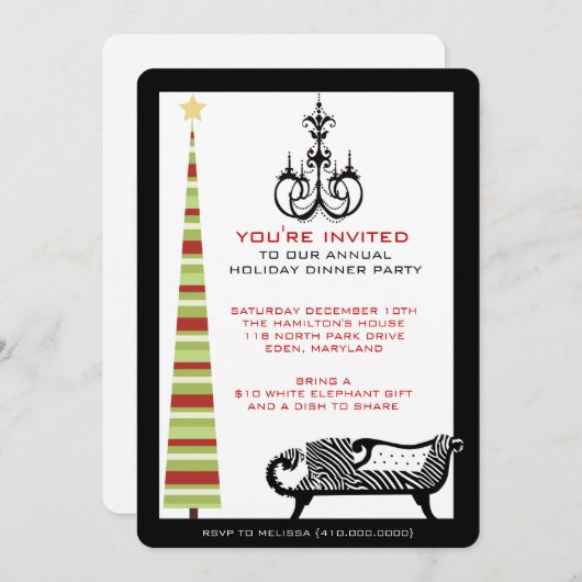 ホリデーディナーパーティの招待状 招待状 (正面/裏面)