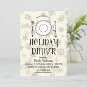 ホリデーディナーパーティークリームアイボリークリスマスストライプズ 招待状 (スタンド正面)
