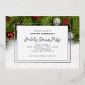 ホリデーディナーパーティーフォイルエバーグリーンクリスマス 箔招待状 (正面)