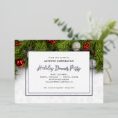 ホリデーディナーパーティーフォイルエバーグリーンクリスマス 箔招待状 (立ち正面)