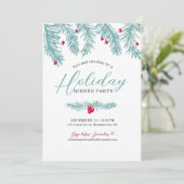 ホリデーディナーパーティーブルーモミ赤ベリークリスマス 招待状 (スタンド正面)
