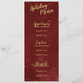 ホリデーディナーパーティー、レッド、金ゴールド、 メニュー (裏面)