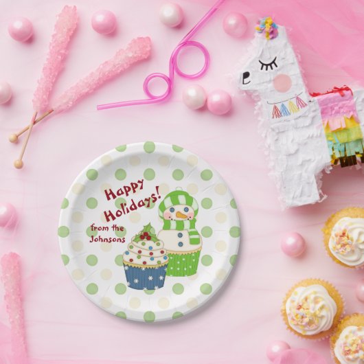 ホリデーデコパーソナライズされたカップケーキ ペーパープレート (パーティー)