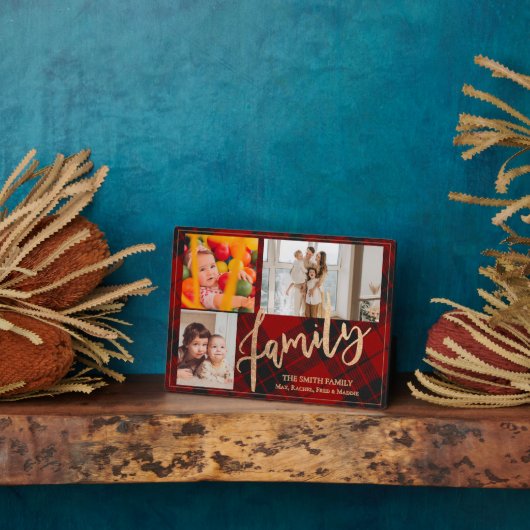 ホリデーデコル素朴レッドプレイドファミリーフォト フォトプラーク (側面)