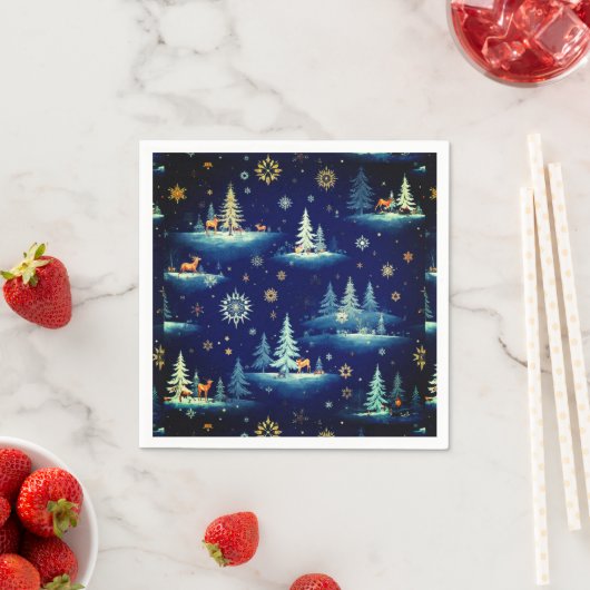 ホリデートイレツリーズディアー&スノーフレーク スタンダードカクテルナプキン (インサイチュ)