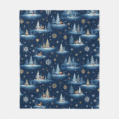 ホリデートイレツリーズディアー&スノーフレーク フリースブランケット (正面)