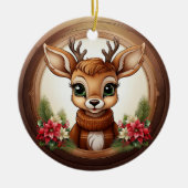 ホリデートナカイの華やかなポインセチアの花🦌🎄 セラミックオーナメント (正面)