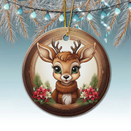 ホリデートナカイの華やかなポインセチアの花🦌🎄 セラミックオーナメント